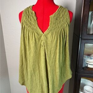 We The Free Green Smocked Linen Cotton Sleeveless Top Tank Blouse S
